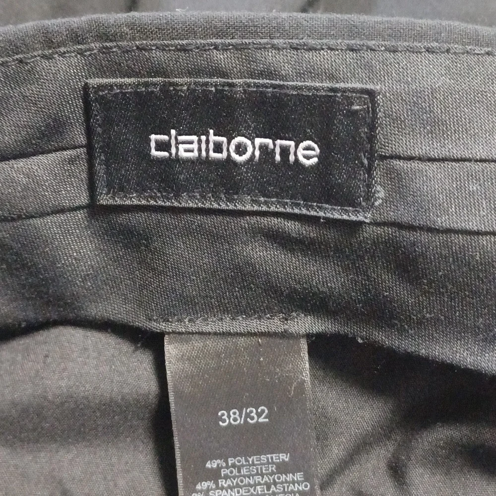 Claiborne Mens Black Pleated Dress Pants 38x32 Straight Leg MERU3116 Stretch‎